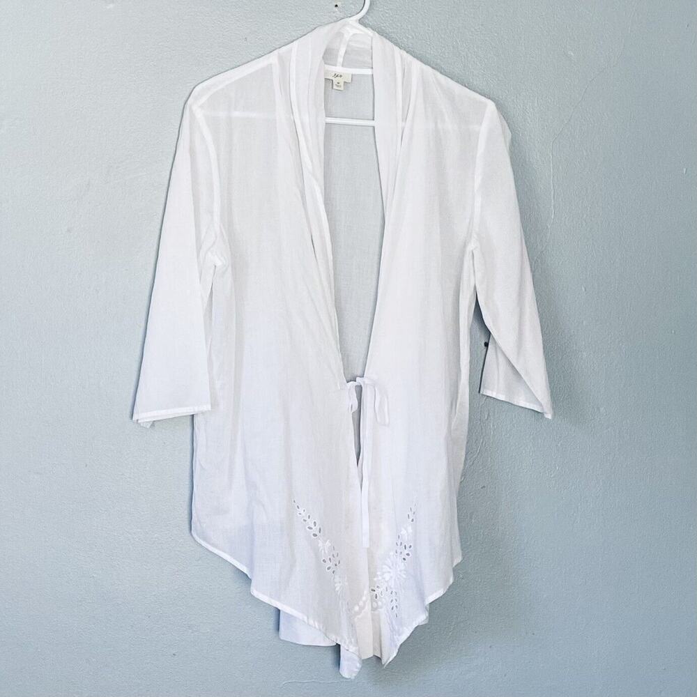 J. Jill Wrap Coverup Medium White Embroidered Lightweight Sheer Cotton Boho